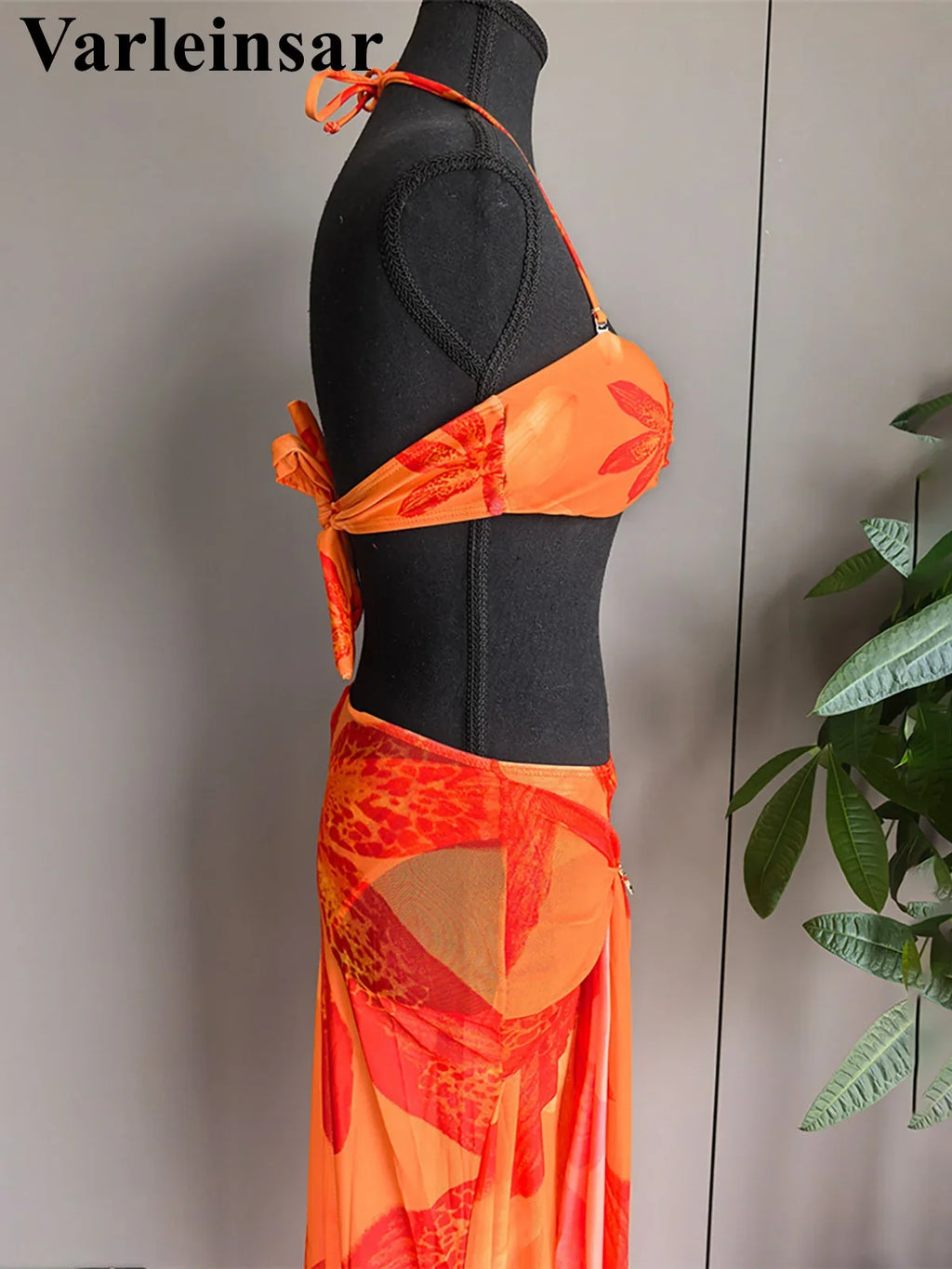 New With Skirt Metal Flower Printed Bikini Female Swimsuit Women Swimwear Three-Pieces Bikini Set Bather Bathing Suit Swim V7285