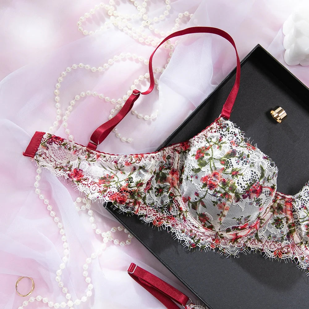 French retro lace underwear set sexy push-up bra erotic underwear