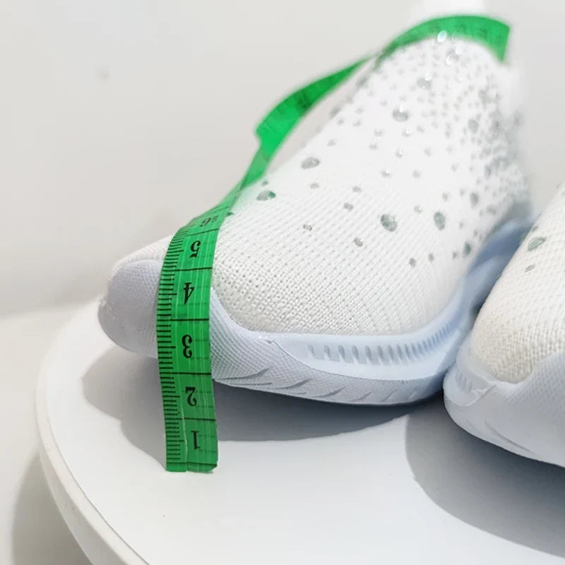 Women's Slip-On Crystal Sneakers 2025 Breathable Mesh Plus Size 35-43 Casual Flats Women Comfort Soft Sole Running Walking Shoes