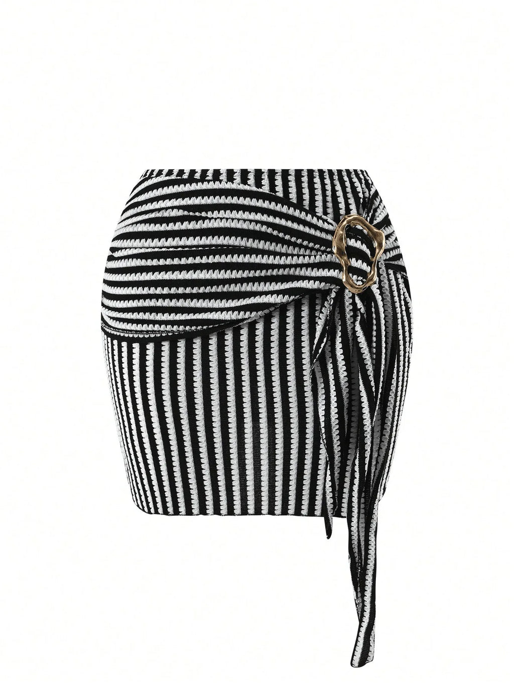 Vintage Black Striped Swimwear Skirts Set Women 2026 Metal Buckle Strap V Neck Slimming Bathing Suit Holiday One Piece Swimsuit