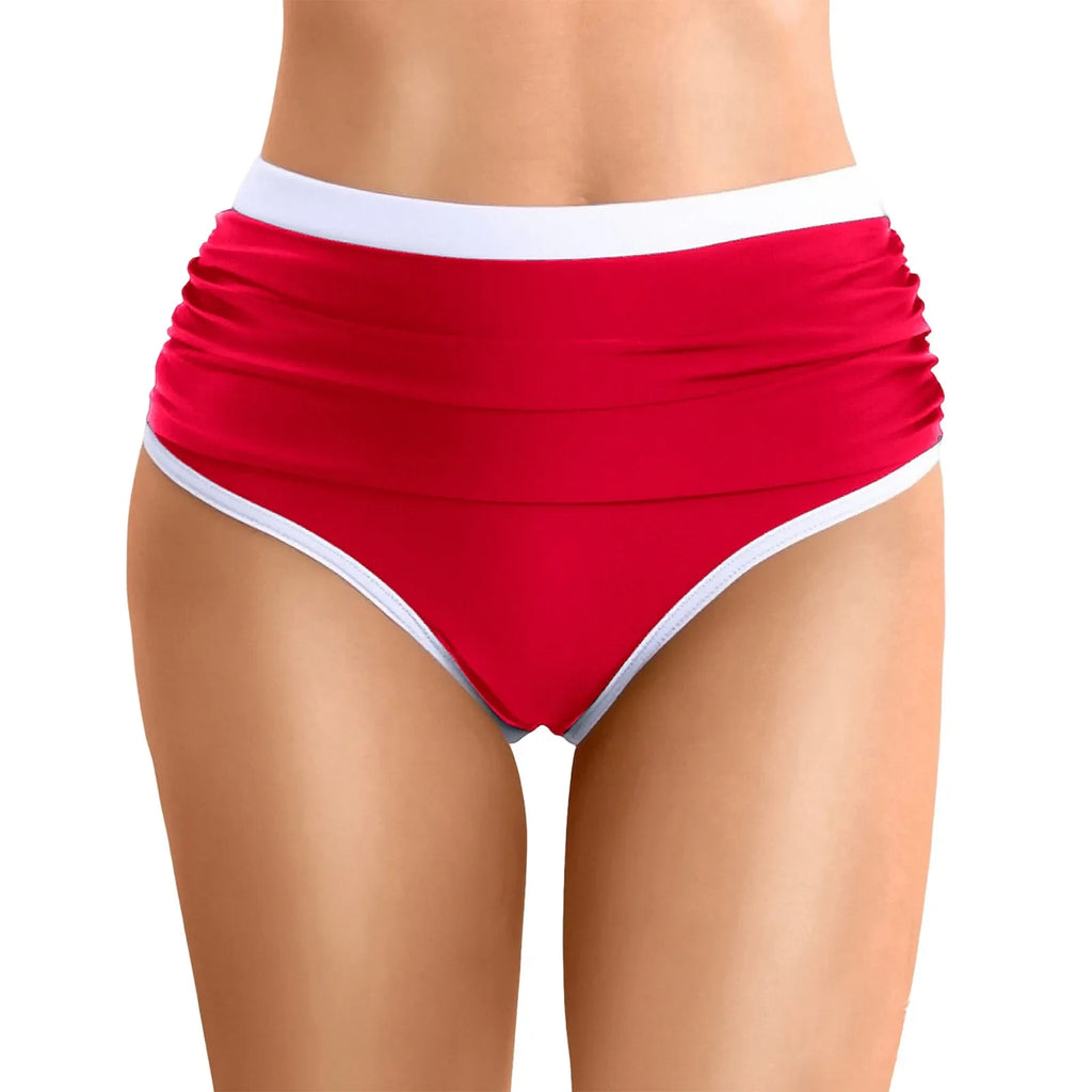 Womens Contrast Trim High Waisted Swim Bottoms Ruched Tummy Control Bathing Suit Modest Swim Shorts For Beach Surfing Swimming