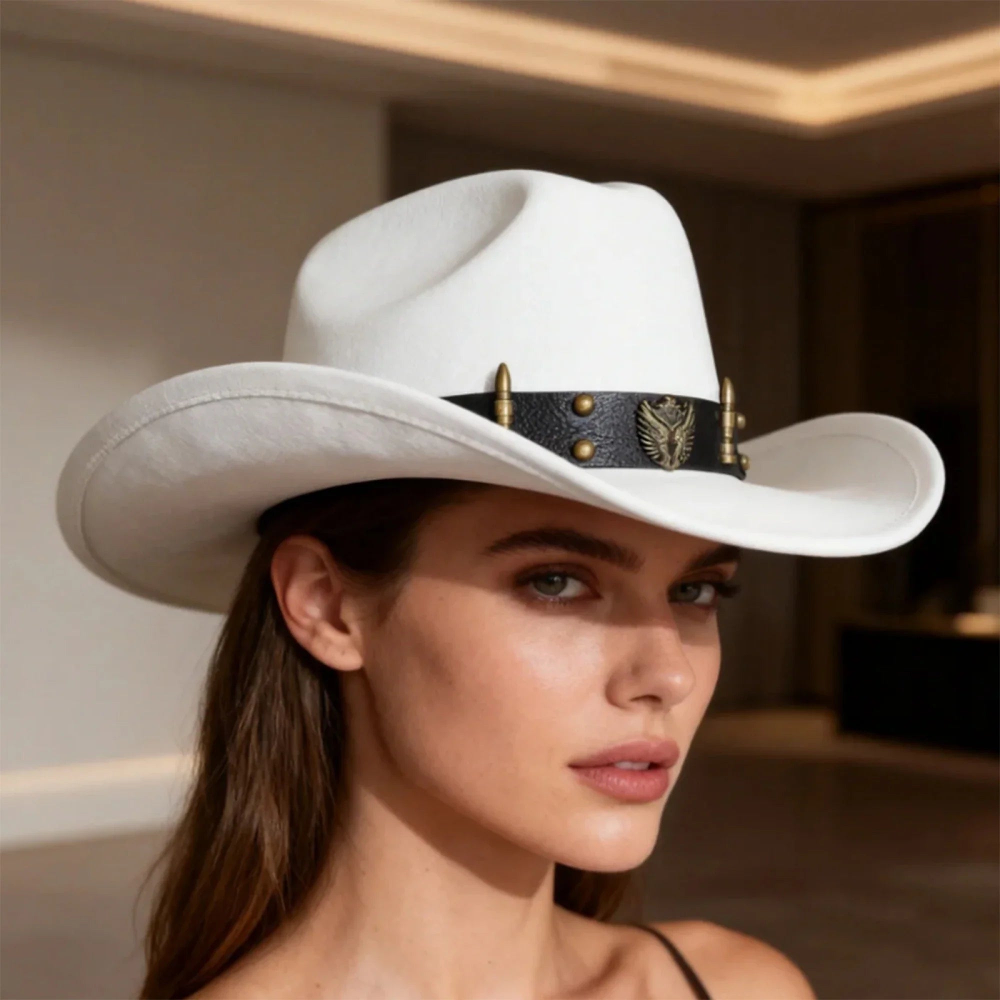 Summer Women Men Felt Cowgirl Hat with Belt Stylish Western Hat Casual Jazz Caps for Outdoor Party Club