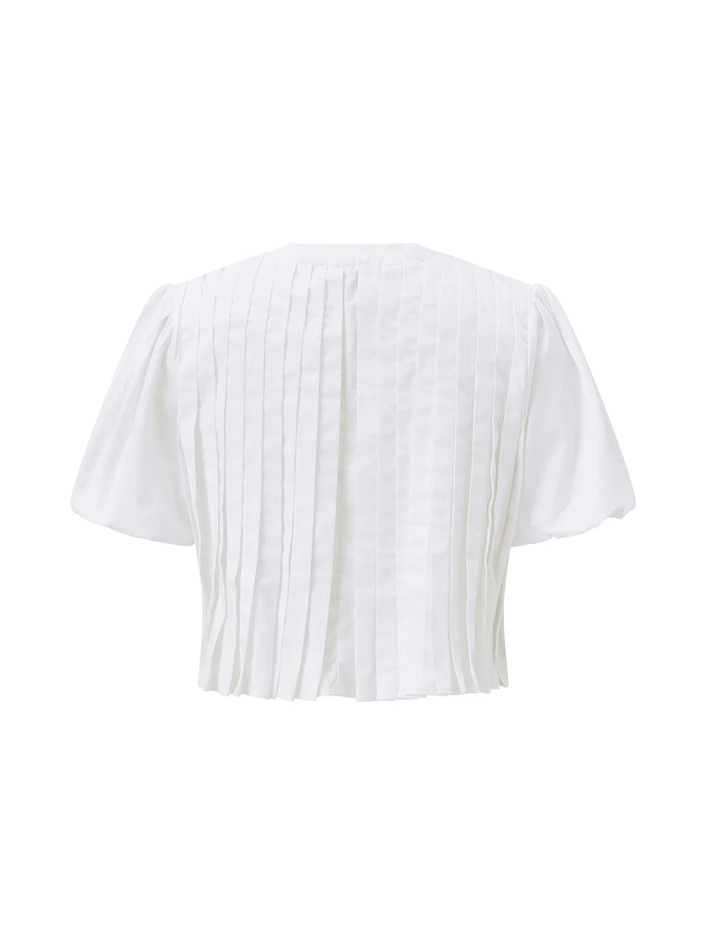 Summer Women's Ruched White Shirts Solid Color Bubble Short Sleeve Button Down Tops Casual Fashion Blouse