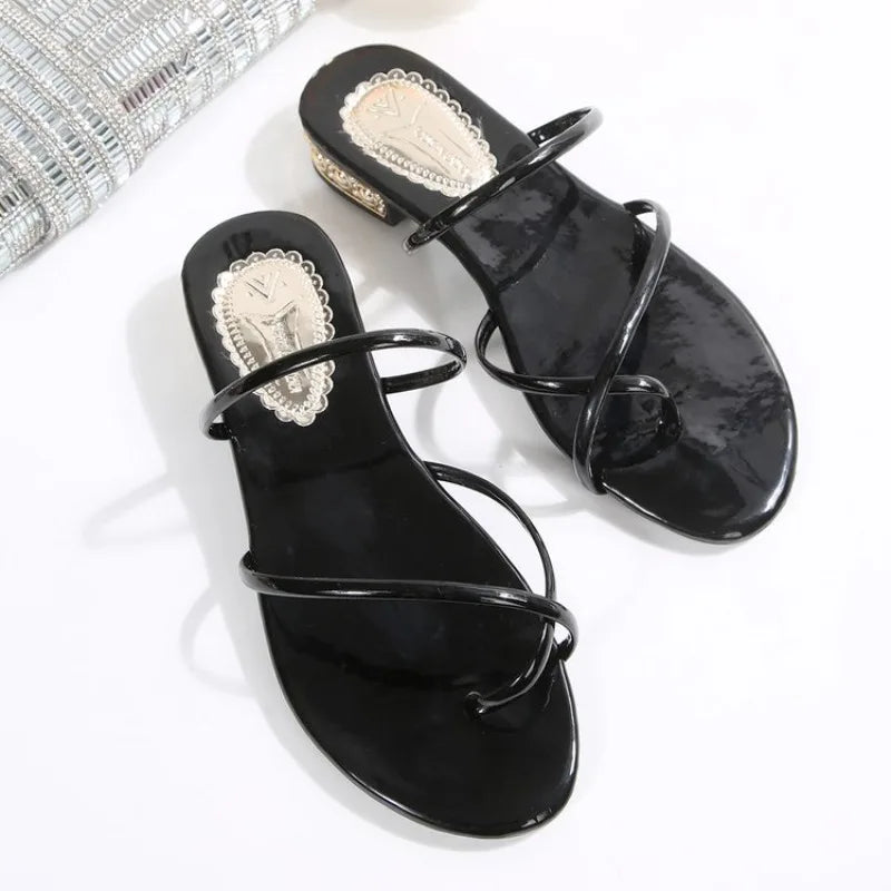Minimalist Black Diamond Ethnic Style 2026 New Large  Sandals Slippers Low Heel Mom Shoes Summer Outdoor Travel Shoes