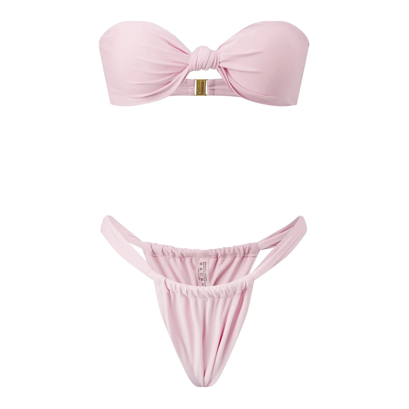 Women Summer 2-Piece Swimsuits Knot Front Strapless Bikini Bra and Elastic Bottoms Sets for Beachwear Bathing Suit