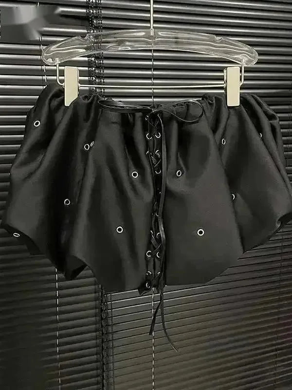 Fashion Women's Solid Color Bandage A-line High Waist Skirt 2026 Summer New Trendy Hole Design Skirts Female Trendy TB02