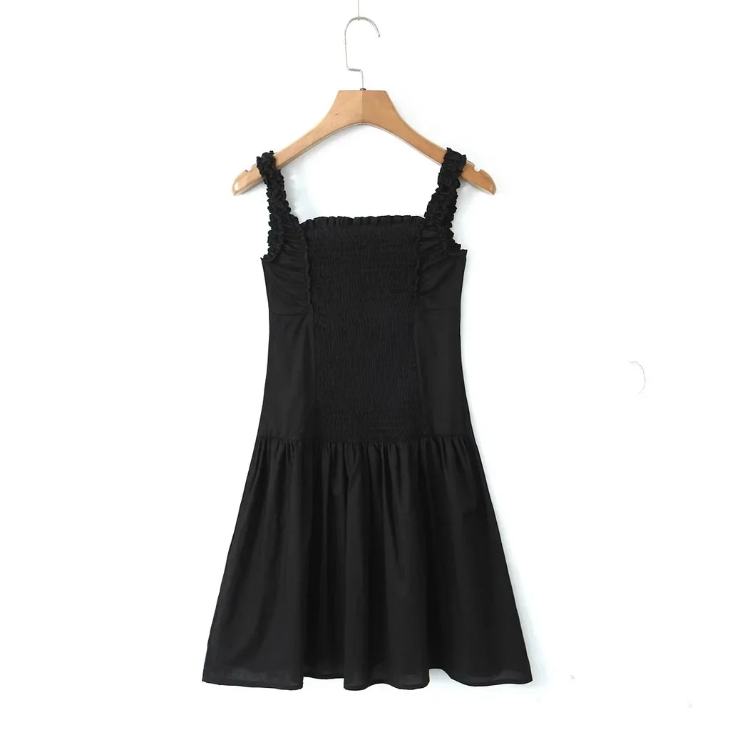 Foridol Bowknot Smocked White Short Dress Women Summer Cotton Mini Sleeveless Tank Sundress Beach Chic Buttons Dress for Petite