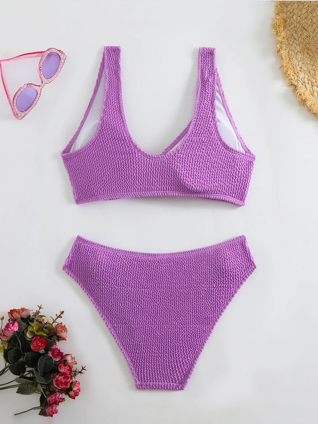 High Waist Bikini 2026 Women Sporty Swimsuit Solid Sexy Striped Swimwear Female Bathers Bathing Swimming Swim Suit Beachwear