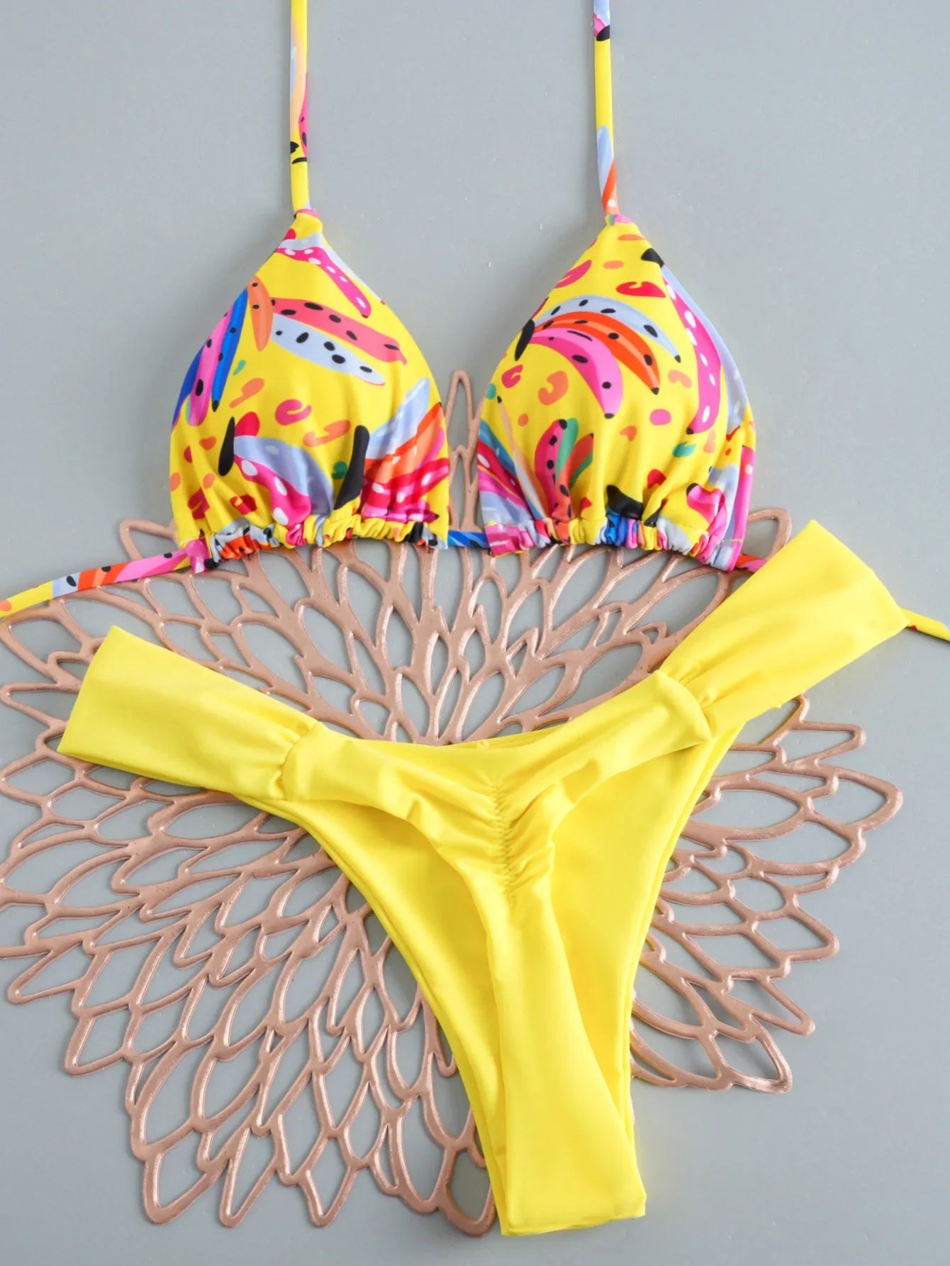 2026 Printed Thong Bikinis Padded Trikini Swimsuit Women Sexy Brazilian Swimwear Female Bathers Bathing Swimming Swim Suit