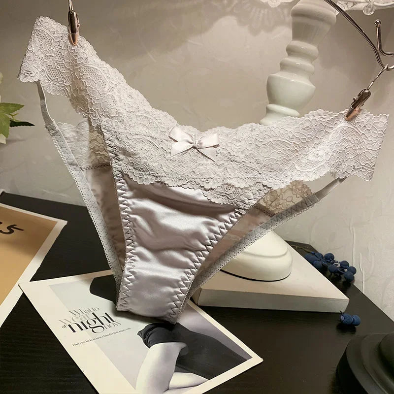 Women's Briefs Satin Lace Sexy Women's Underwear Low Waist Transparent Hollow Out Panties Breathable Soft Seamless Lingerie