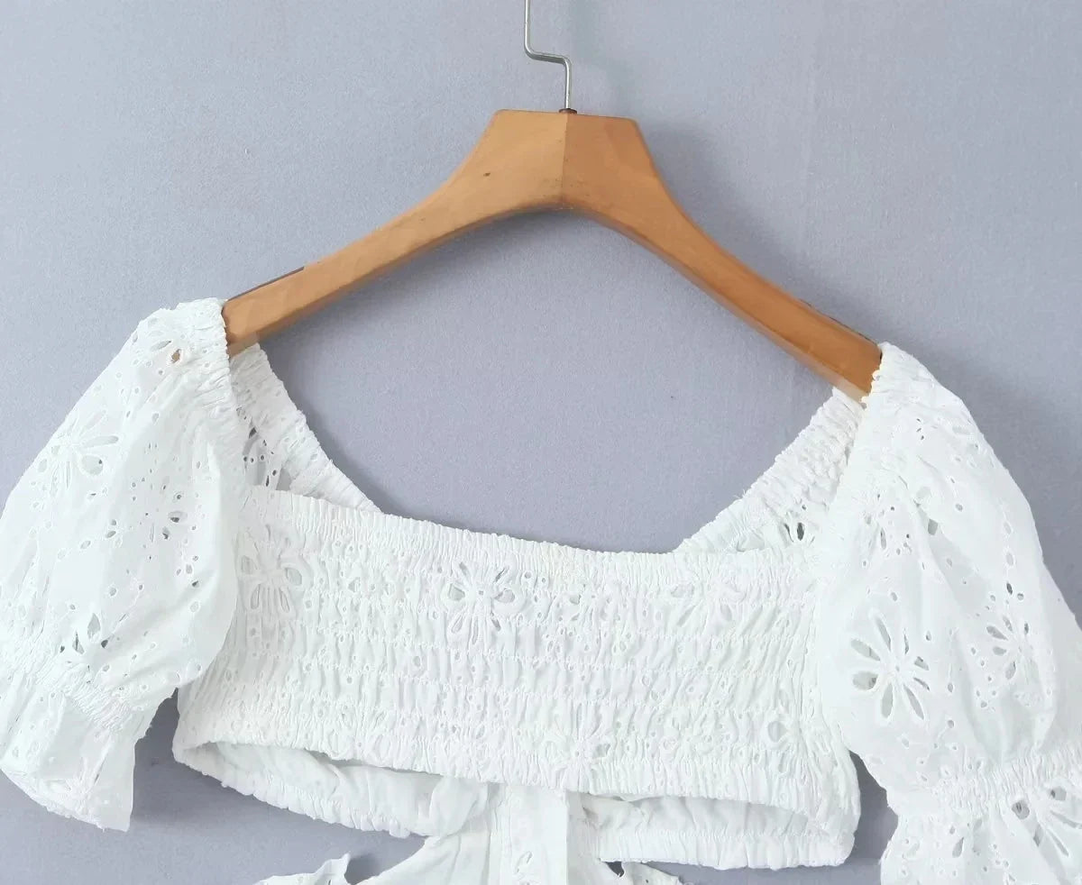 Foridol White Lace Cotton Dress V Neck Off Shoulder Sexy Beach Short Dress Summer Women Buttons Cut Out Mini Beach Sundress 2025