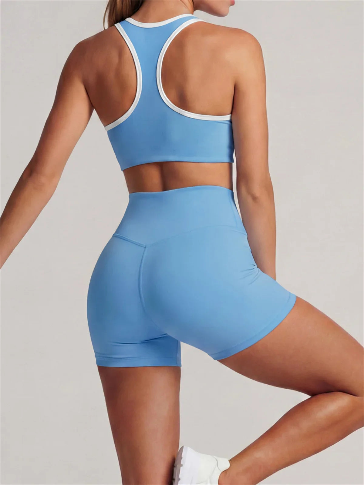 Summer 2 Pieces Yoga Sets Women Color Contrast Back I-shaped Shockproof Sports Bra High Waist Shorts Gym Fitness Suit Tracksuit