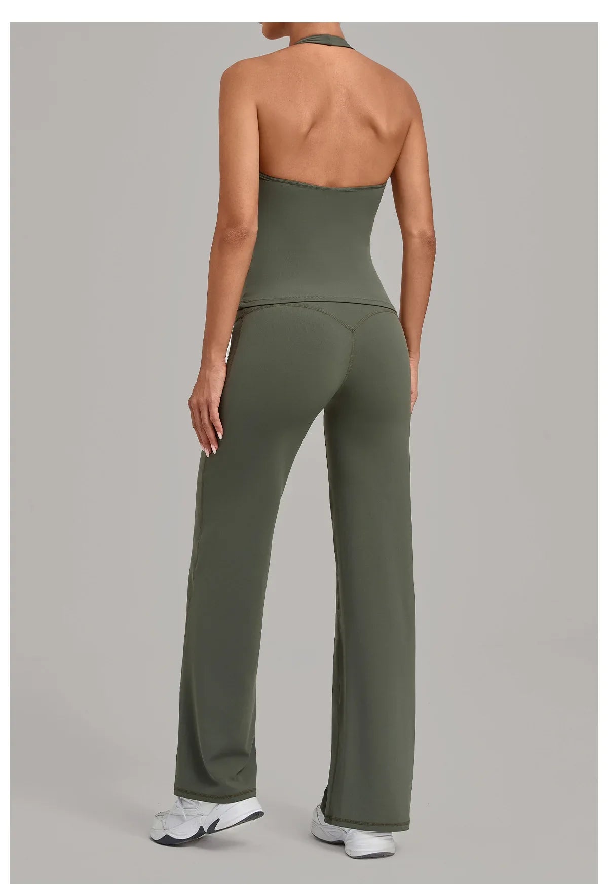 2PCS Yoga Suit Women Hanging Neck Slim Sports Tank Top Gym Tracksuit Outwear High Waist Leggings Workout Fitness Running Sets