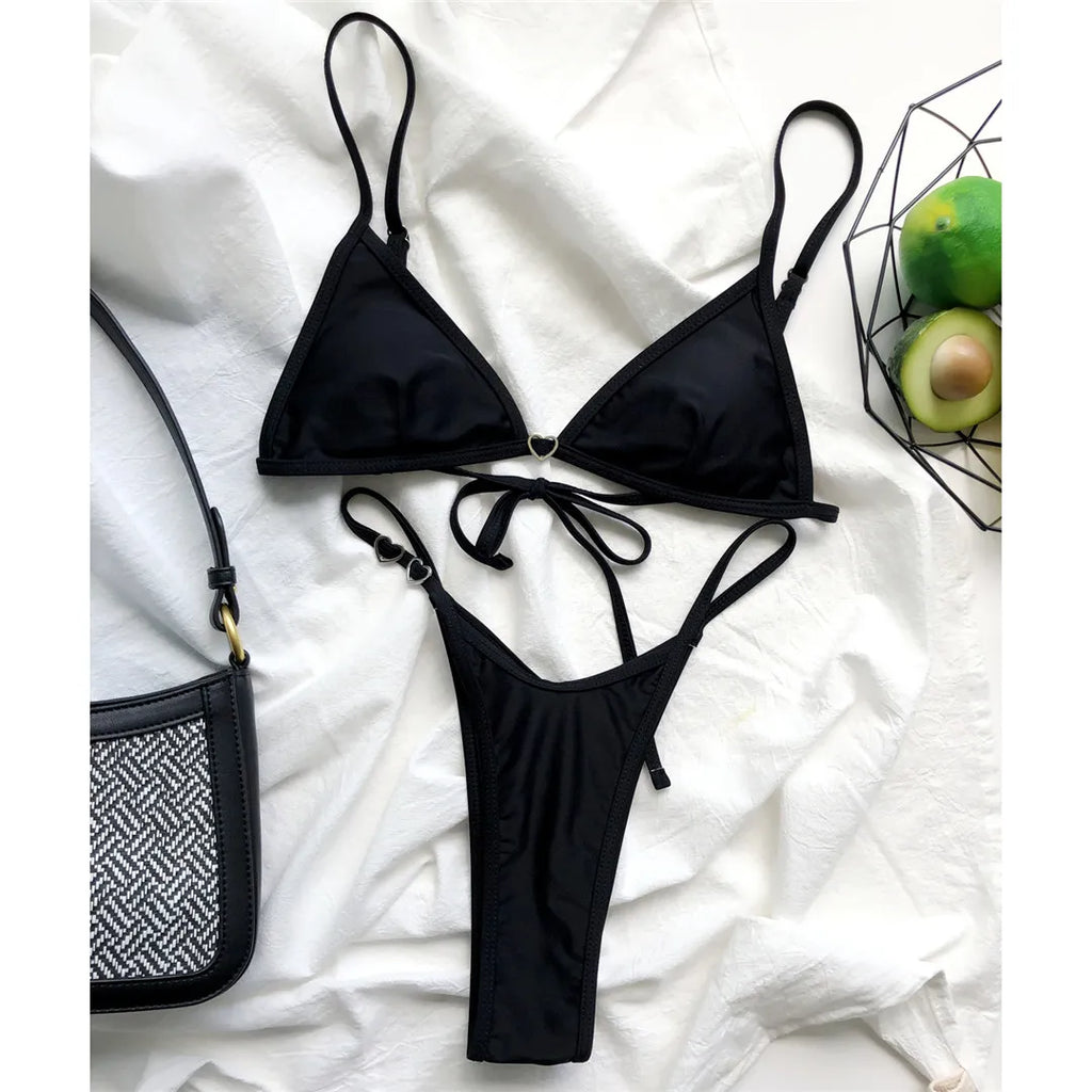 New Sexy Thong Tiny Mini Bikini Female Swimsuit Women Swimwear Two-pieces Bikini Set Padded Bather Bathing Suit Swim Lady V3063