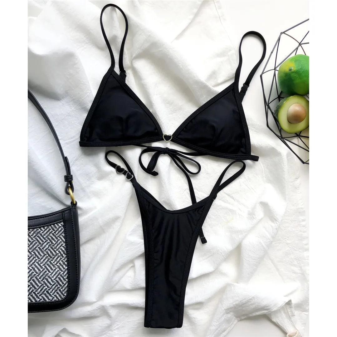New Sexy Thong Tiny Mini Bikini Female Swimsuit Women Swimwear Two-pieces Bikini Set Padded Bather Bathing Suit Swim Lady V3063
