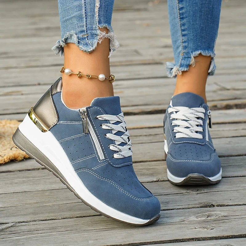 Plus Size 44 Platform Casual Sneakers for Women Lace Up Anti Slip Thick Sole Sport Shoes Woman 2026 Spring Zipper Walking Shoes