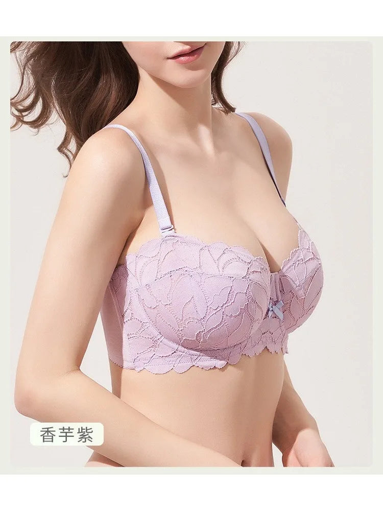 Full Bust French Lace Bralette Wireless Support for Women Plus Size Full Coverage T-Shirt Bra Anti Sagging Comfort MOYISU Sexy