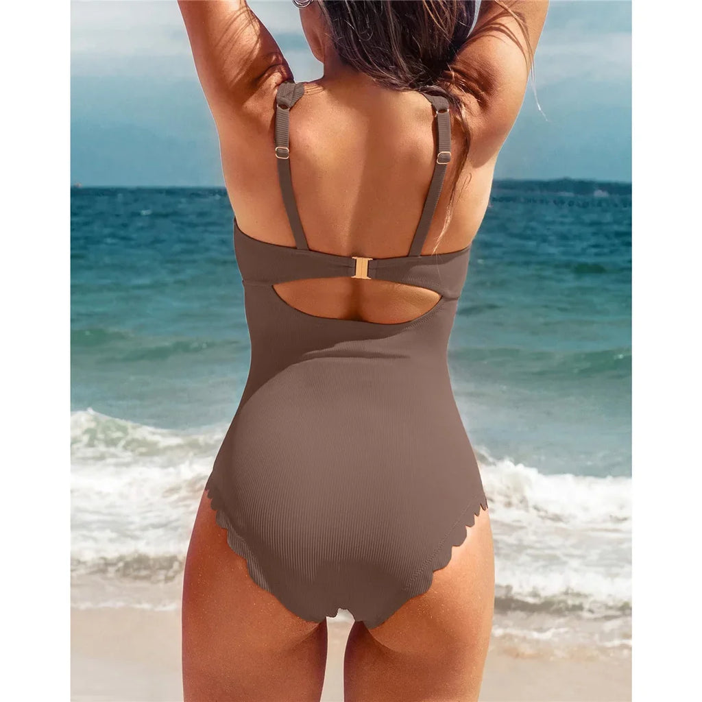 S - XXL 11 Colors Ribbed Frilled Women Swimwear One Piece Swimsuit Female Backless High Leg Cut Bather Bathing Suit Swim K7097