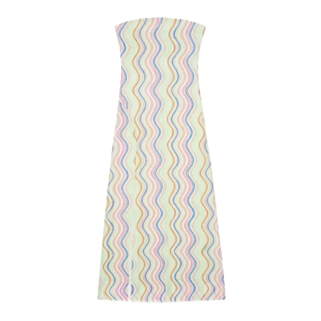 2024 Dress For Women Summer Chic Print Mesh Sleeveless Sexy Side Slit Slim Dresses Wild Beach Resort Style Woman Dress