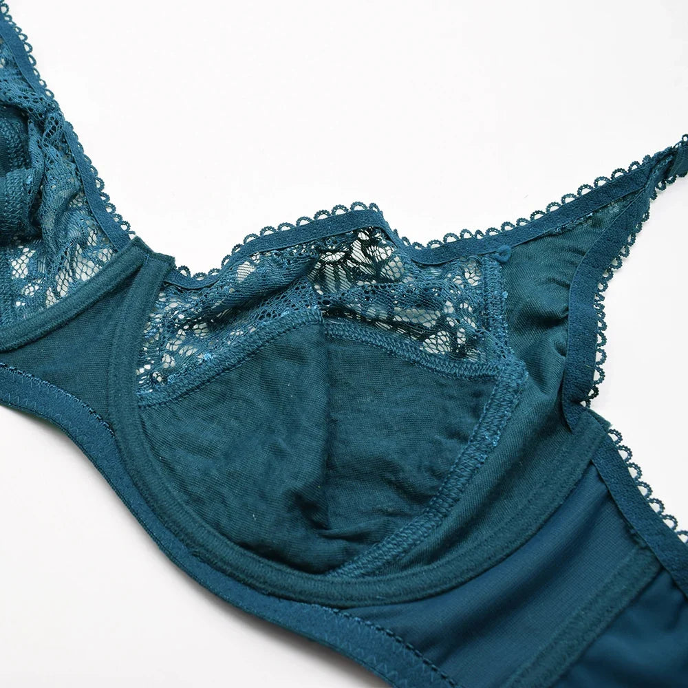Sexy Womens Bras Ultra-Thin Perspective Deep V Lace Sheer Plus Size Bra Female Underwear Lingerie BH Tops D E F Cup
