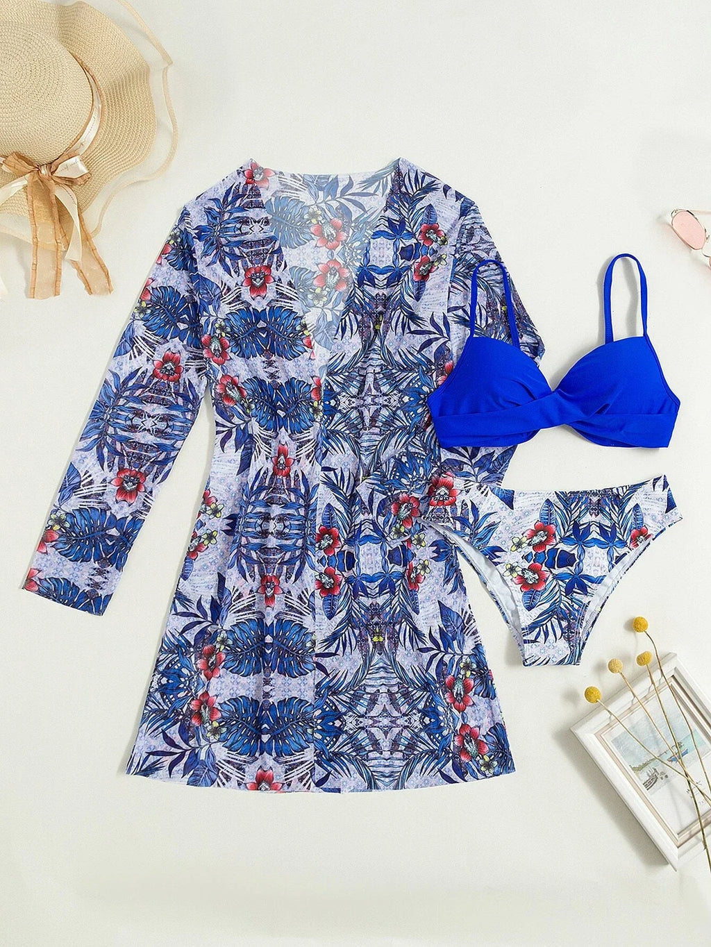 3 Pieces Push Up Bikinis 2026 Women With Kimono Beach Printed Swimsuit Sexy Swimwear Female Bathers Bathing Swimming Swim Suit