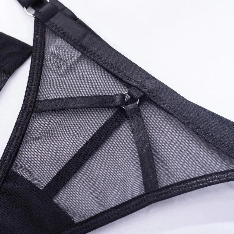 Toucheart 5-Pieces Erotic Lingerie Sexy Hip Skirt For Women Mesh Patchwork Hollow Out See-Through Lure Garters Underwear Suit
