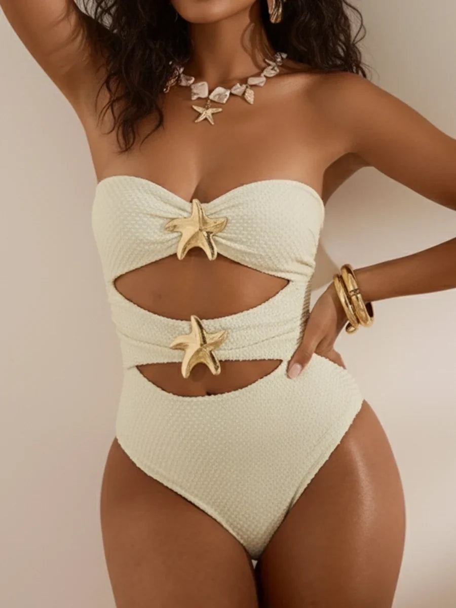 2026 Hollow Starfish Swimsuit Women One Piece Strappy 3D Floral Swimwear Female Bathers Bathing Swimming Swim Suit Beachwear