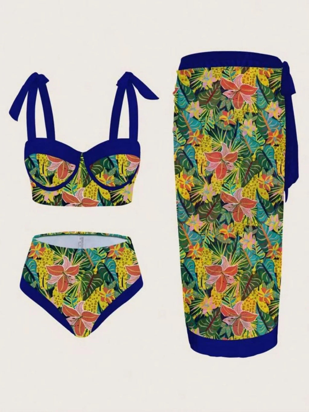 Vintage Black Floral Print Bikini 2026 Women Push Up Underwire Bra High Waist Swimsuit Beach Bathing Suit Skirt 3 Piece Swimwear