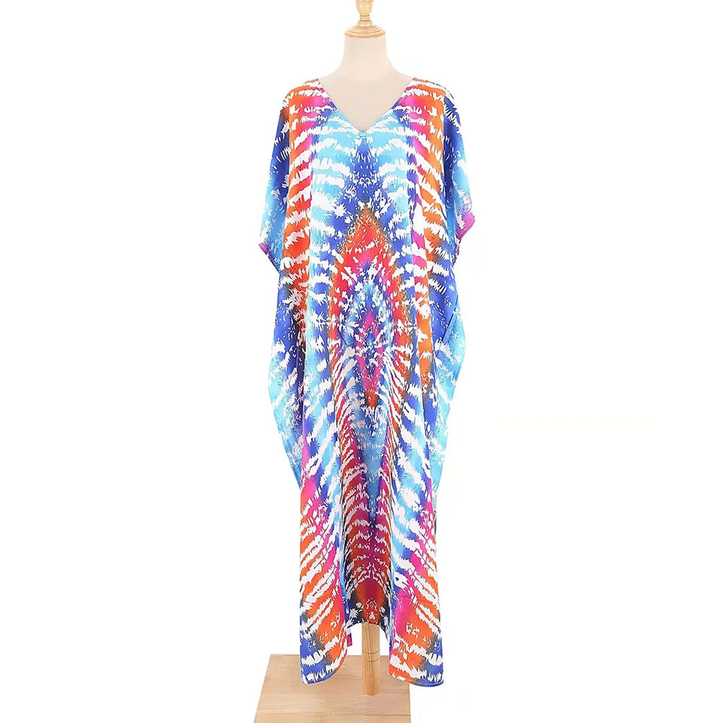 2026 New Colorful Kaftan Tunic Beach Dress Beach Wear Beachwear Beach Cover Up Cover-upsLoose Maxi Dress Female Women V4428