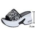 Wedge Heel Silver Sequin Sandals Women 2026 Fashion 9Cm Chunky Heeled Slippers Woman Plus Size 42 Thick Sole Platform Sandles