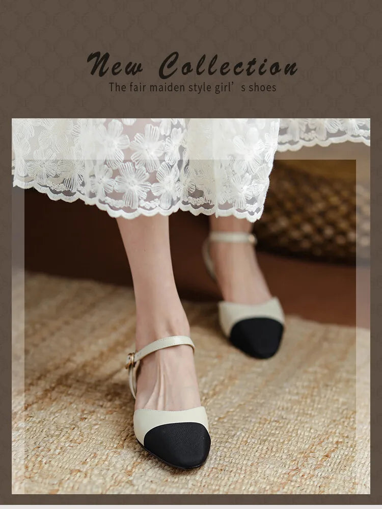 New 2025 Summer Women's Sandals Elegant Medium Heel Toe Mules Comfortable Office Women's Shoes Buckle Heels Dress Shoes