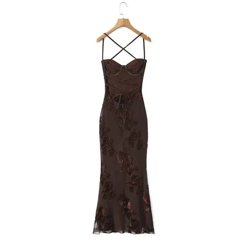 Sexy Backless Cross-cutout Strap Dress For Women Heavy-duty Fishbone Steel Support Slim-fit Jacquard Gown Fishtail Long CAUP