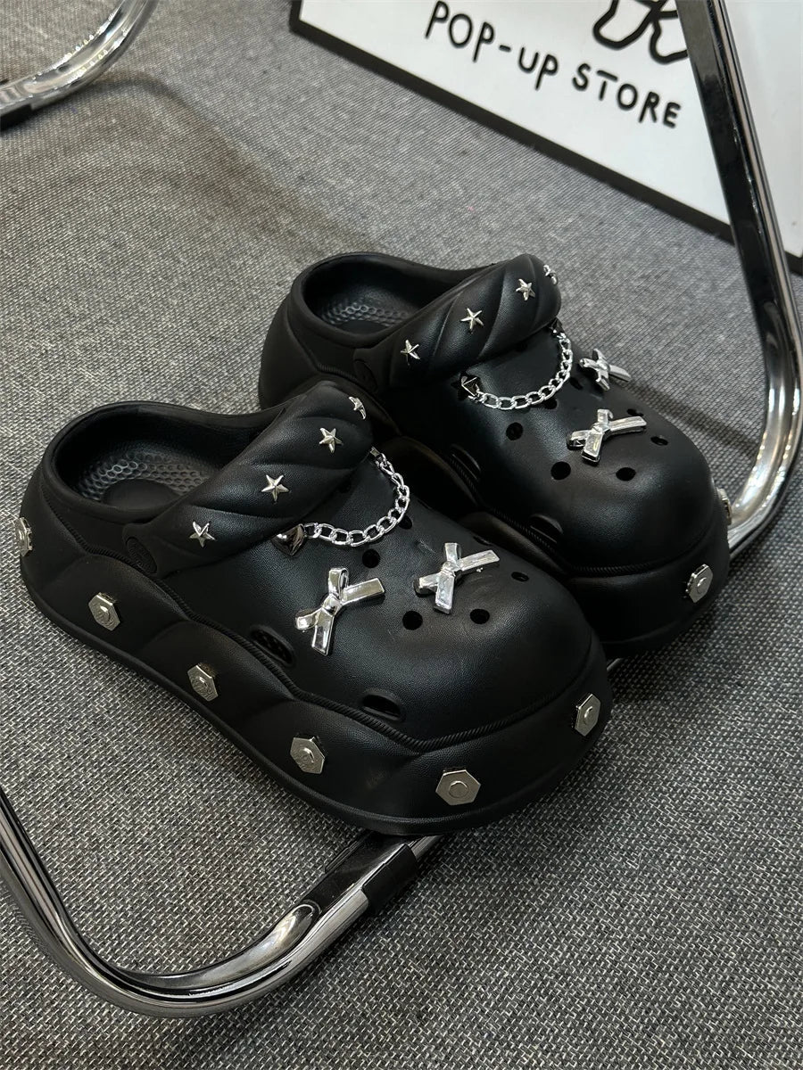 Women Indoor Street Slippers Summer Platform Shoes Cute DIY Bow Knot Girls Fashion Clogs Thick Sole Female Leisure Sandals