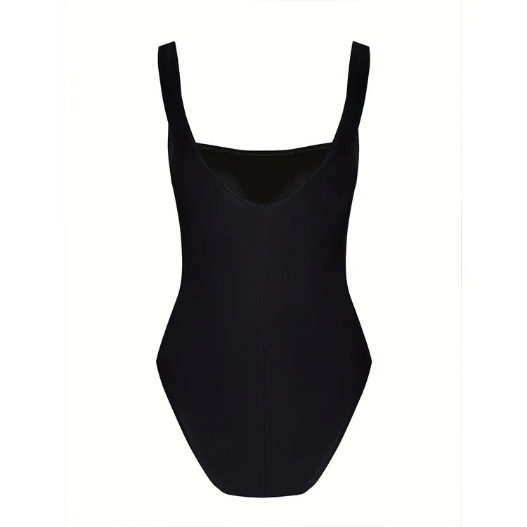 Vintage Black Knitted Patchwork One Piece Swimsuit 2026 Women Halter V Neck Back Bandage Cross Slim Tummy Control Swimwear