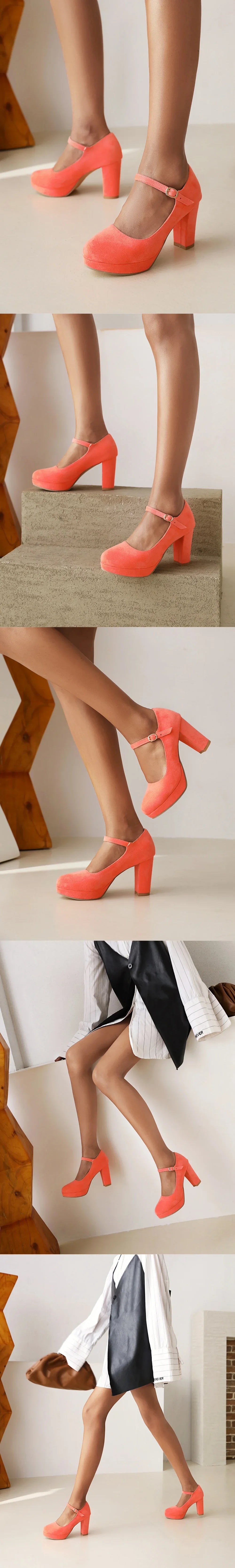 2026 Plus Size 33-45 Elegant Nude Ankle-strap Pumps Office Lady Classic Black High Heels Shoes Women Red Platform Party Shoes