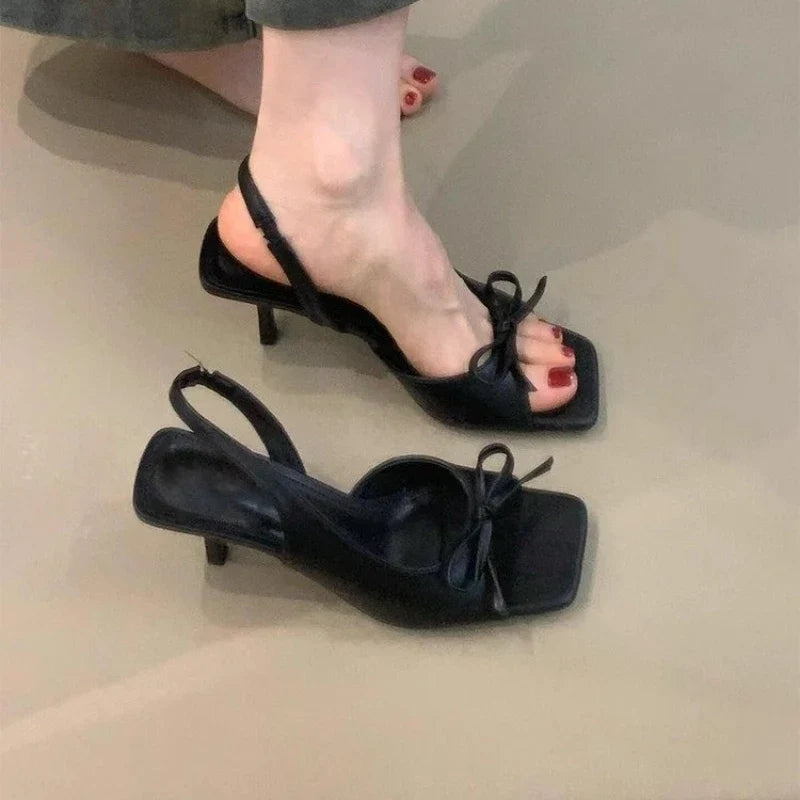Summer Butterfly-knot Floral Women Sandals Fashion  Ladies Outdoor Square Toe Dress Sandalias