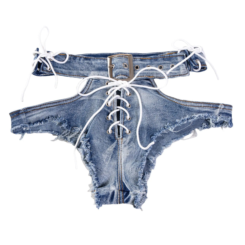 Sexy Hollow Out Women Denim Shorts Hole Bandage Night Club Pole Dance Hot Jeans Lace-Up Shorts Charming Elegant Beautiful 45ZK