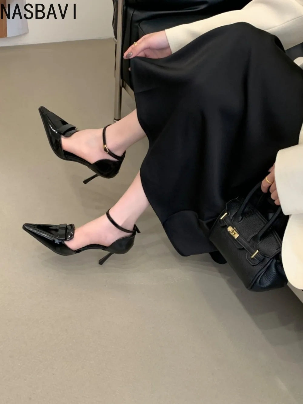 2026 Summer Fashion Sexy Thin High Heels Patent Leather Pointed Toe Shallow Single Pumps French Sandals Retr Dress Shoes Women