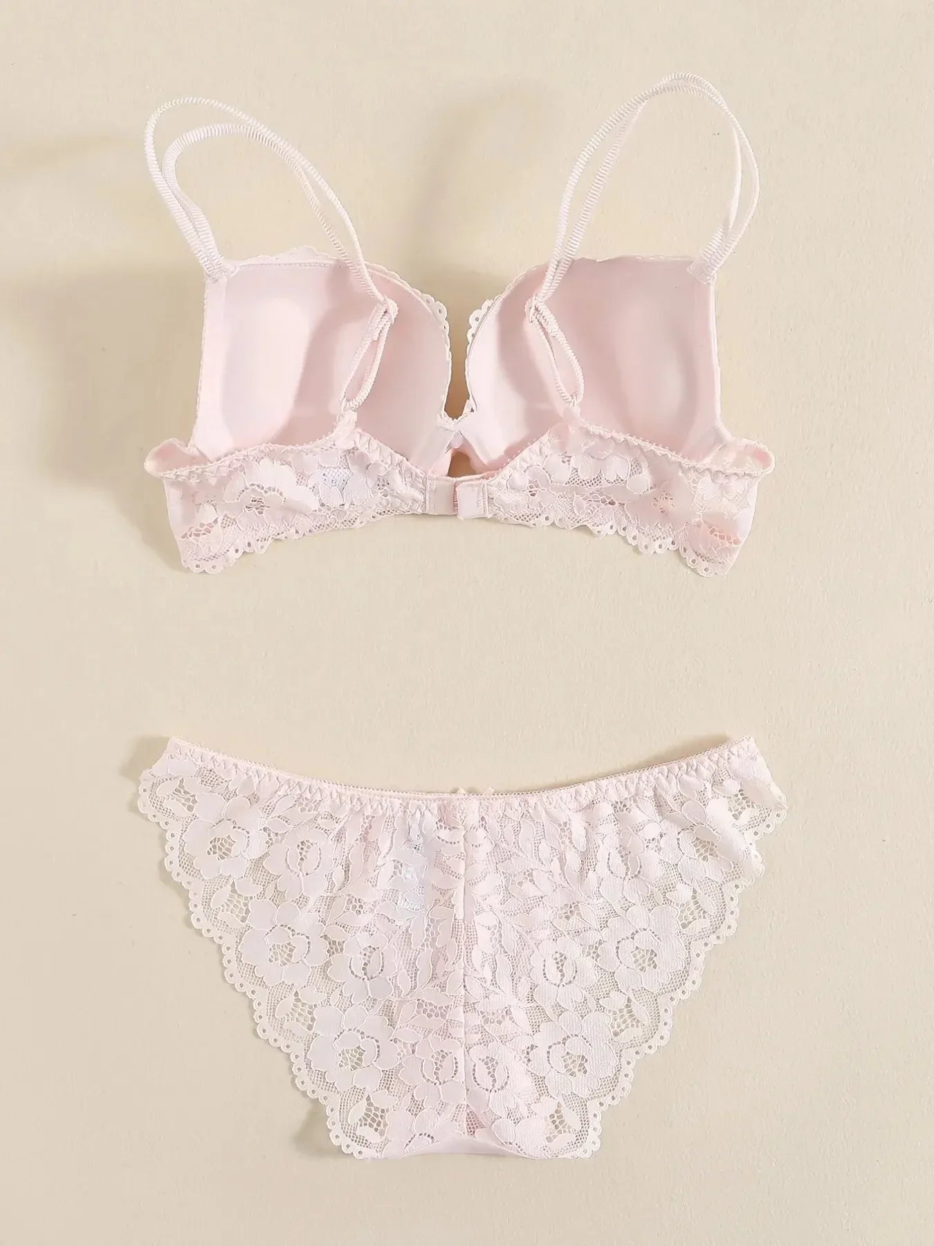 1 Set Elegant Lace Embroidery & Breathable Fabric Lingerie Set: Push-Up Bra, Drop Waist Sheer Panty - Ultimate Valentine's Day