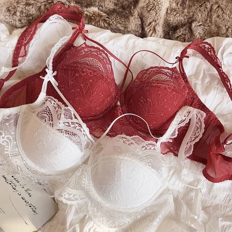 MOYISU Minimizer Bra French Lace for Large Bust, Anti Sagging Full Coverage Push Up Underwire Set, Sensuous Women Sexy Bra & Set