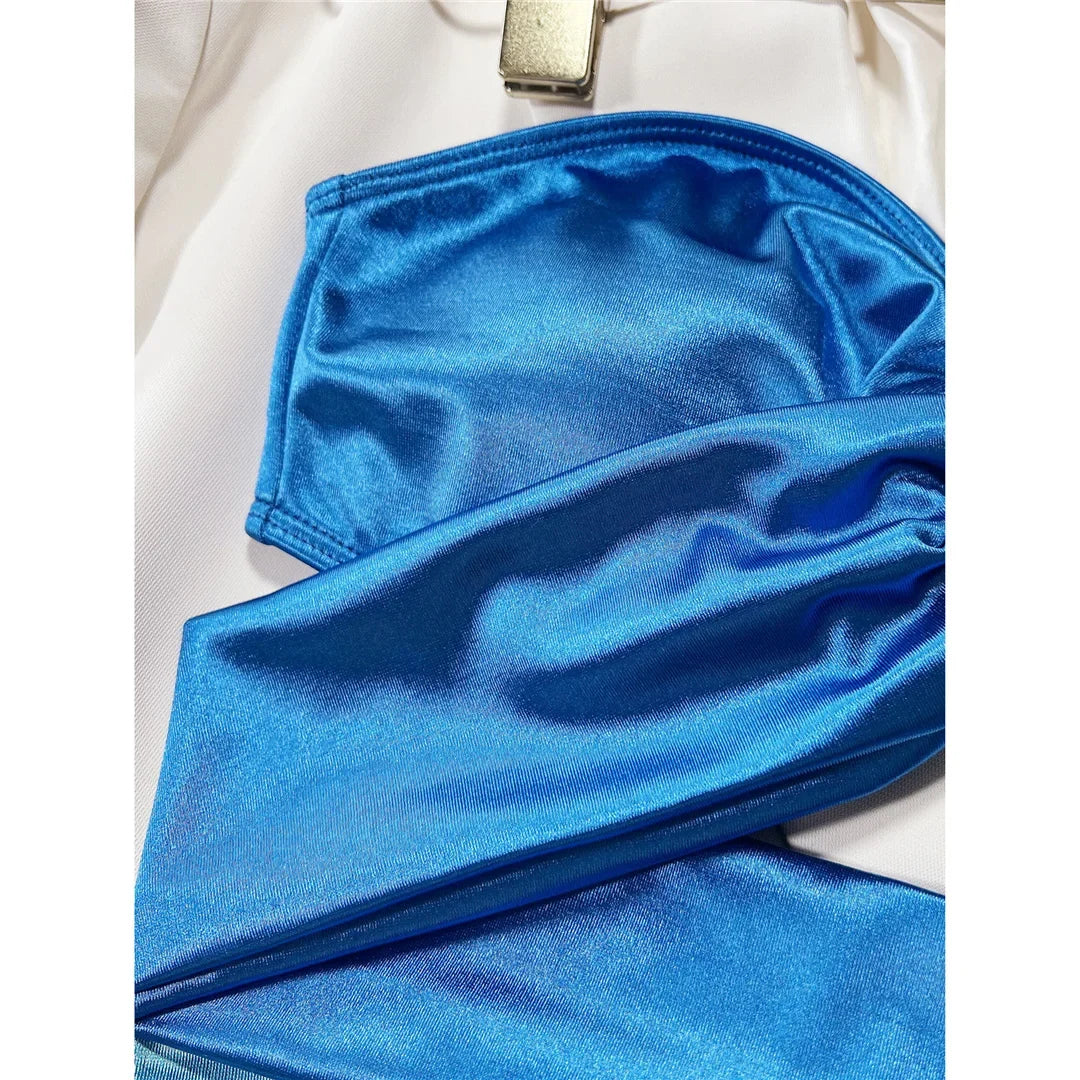 New Sexy Splicing Bandeau Strapless Bikini Women Swimwear Female Swimsuit Two-Pieces Bikini Set Bather Bathing Suit Swim V3859