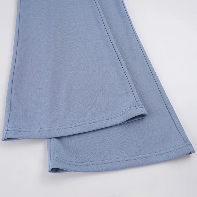Retro rose letter print low-waist drawstring flared trousers, slim fit and versatile casual trousers