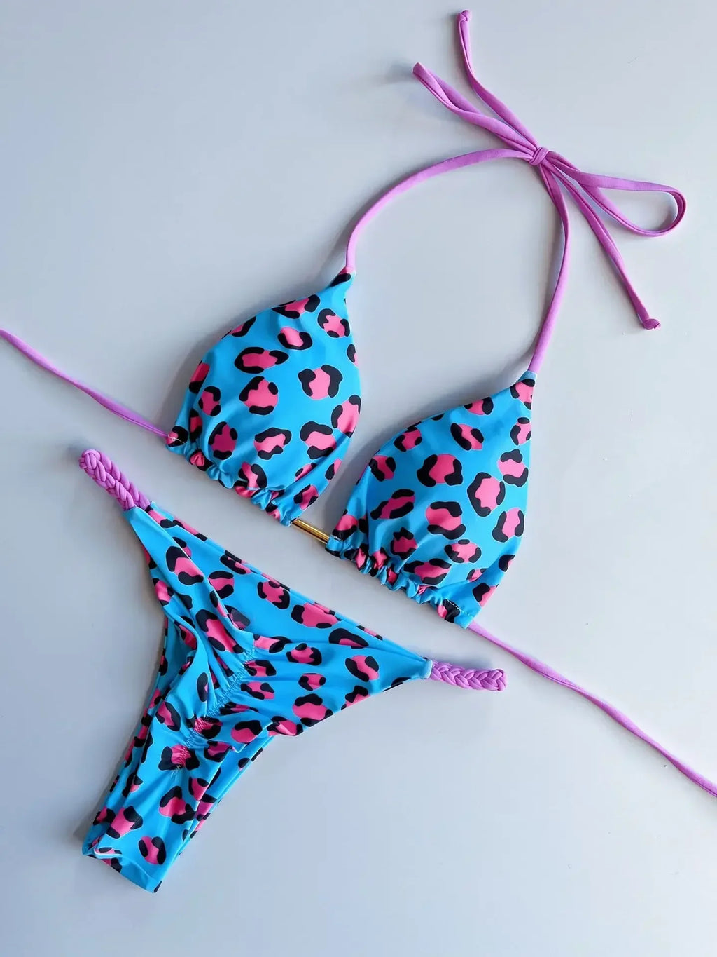 Leopard Halter Scrunch Butt Micro Thong Bikini Women Swimwear Female Swimsuit Two-pieces Bikini Set Bather Bathing Suit Swim