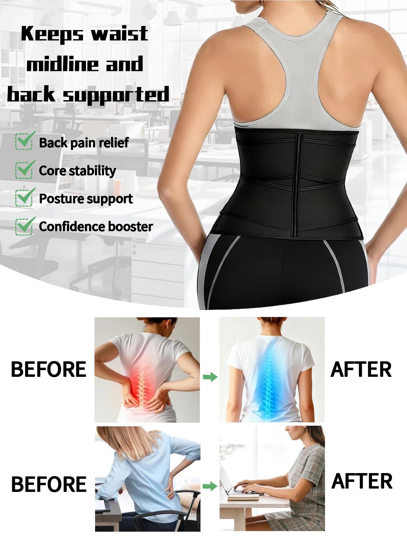Women's Waist Trainer, Waist Tightening Bodywear Zipper Shapewear Belt, Slimming Fitness Black Shapewear
