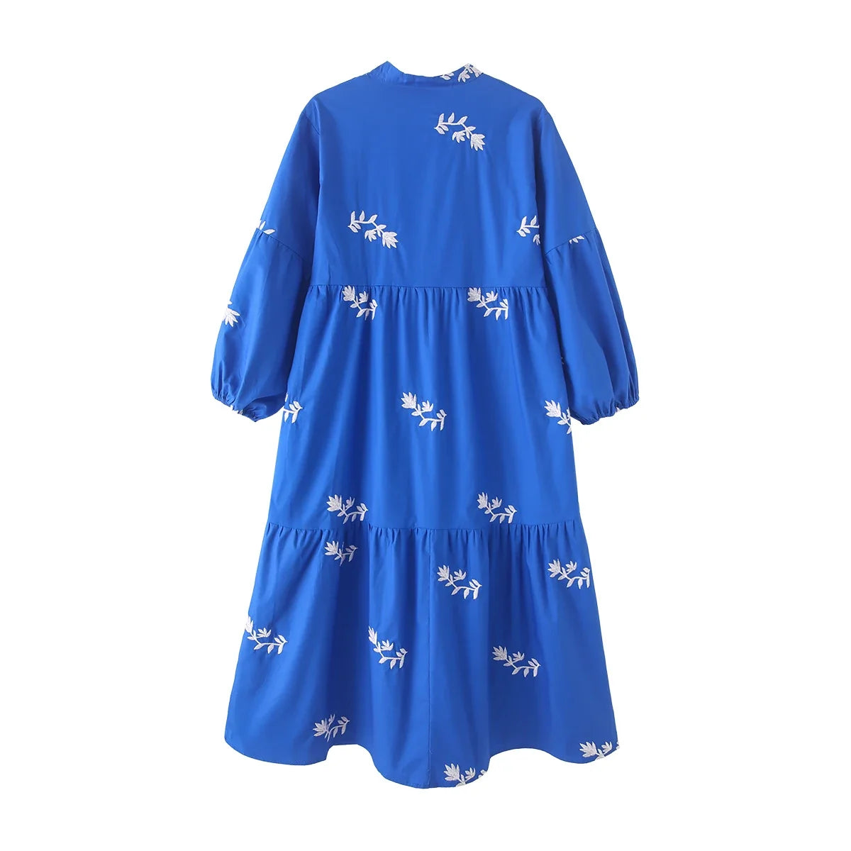 Foridol Lantern Sleeve Spring Summer Women Dress Embroidery Loose Midi Casual Vestidos 2025 Wrist Sleeve Royal Blue Sundress