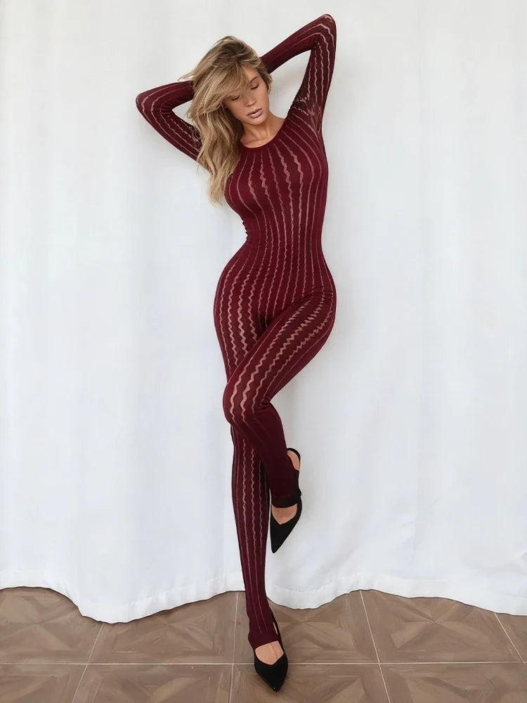 FDYOUI Sexy See-through Bodysuit Women's Long Sleeve Night Club Overalls Black Streetwear Lady Chic One Piece Party Jumpsuits
