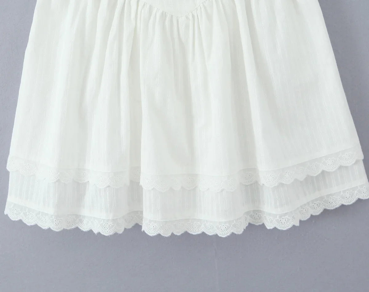 White Lace Dress Women Strapless Sleeveless Short Summer Dress Corset Cotton Mini Beach Casual Vestidos Party Dress 2025