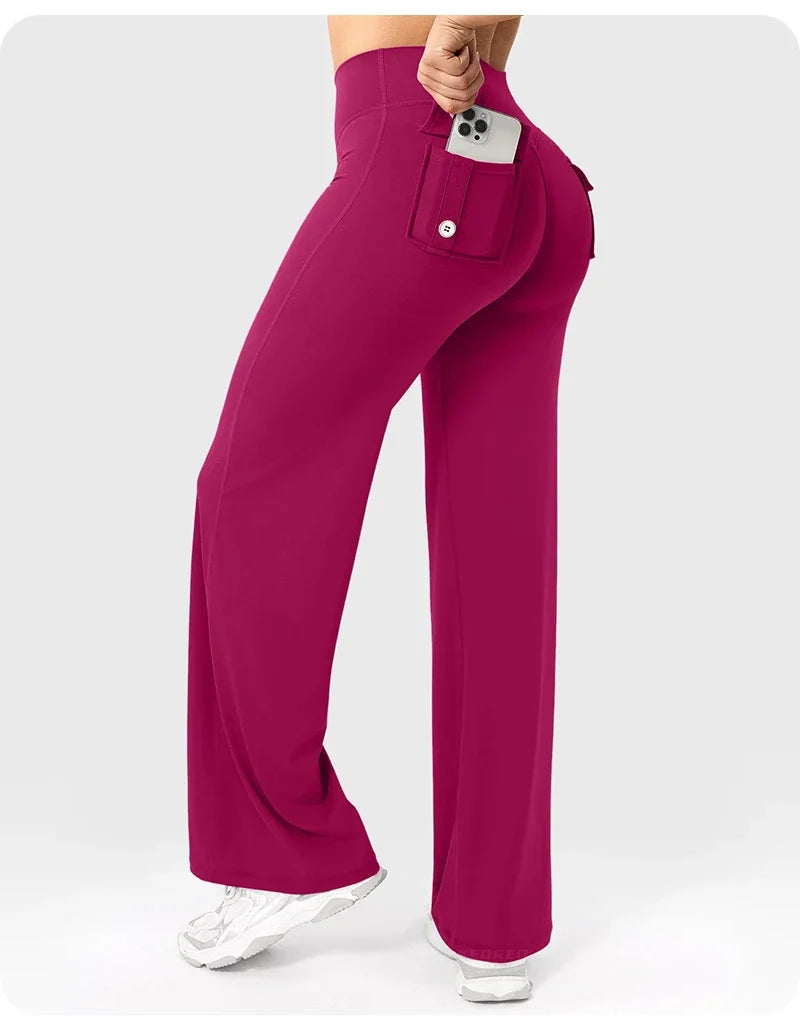 High Waist Pocket Yoga Pants for Women - Stretch Breathable Gym Workout Leisure Tummy Control Tights with Pockets