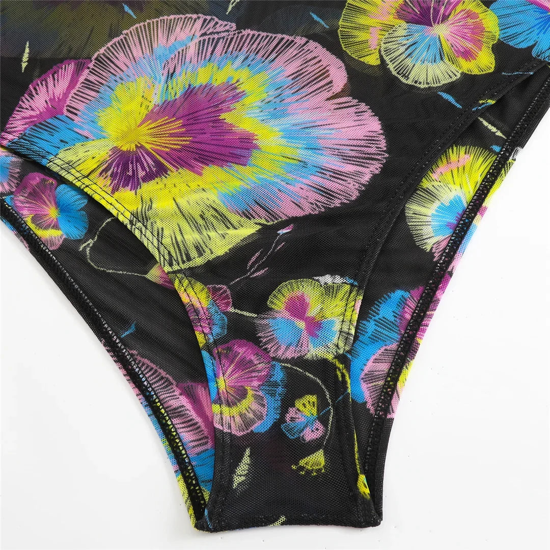 S - XXL 3PCS New Printed Long Sleeve With Pants Sarong Women Swimwear One Piece Swimsuit Female Bather Bathing Suit Swim K7180