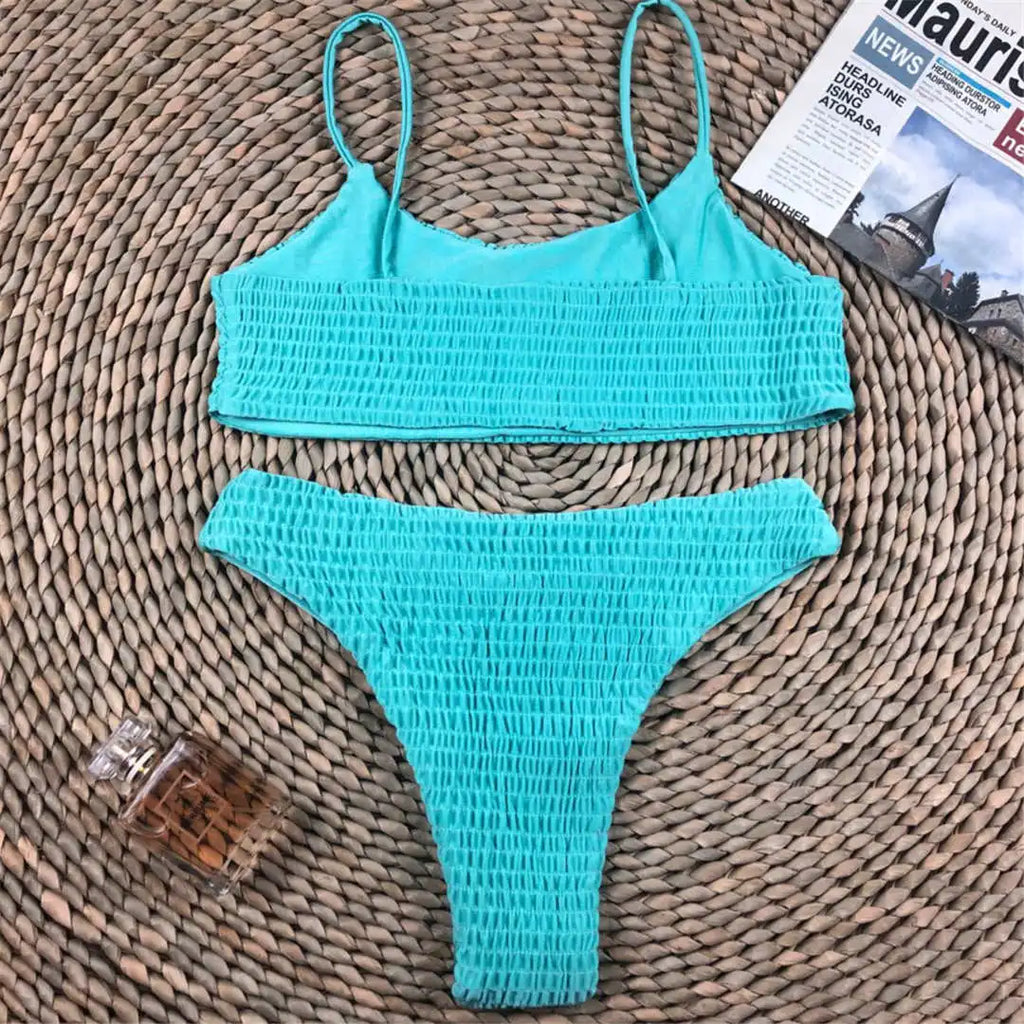 Sexy Wrinkled Butterfly Printed Bikini Female Swimsuit Women Swimwear Two-Pieces Bikini Set Bather Bathing Suit Swim Lady V713